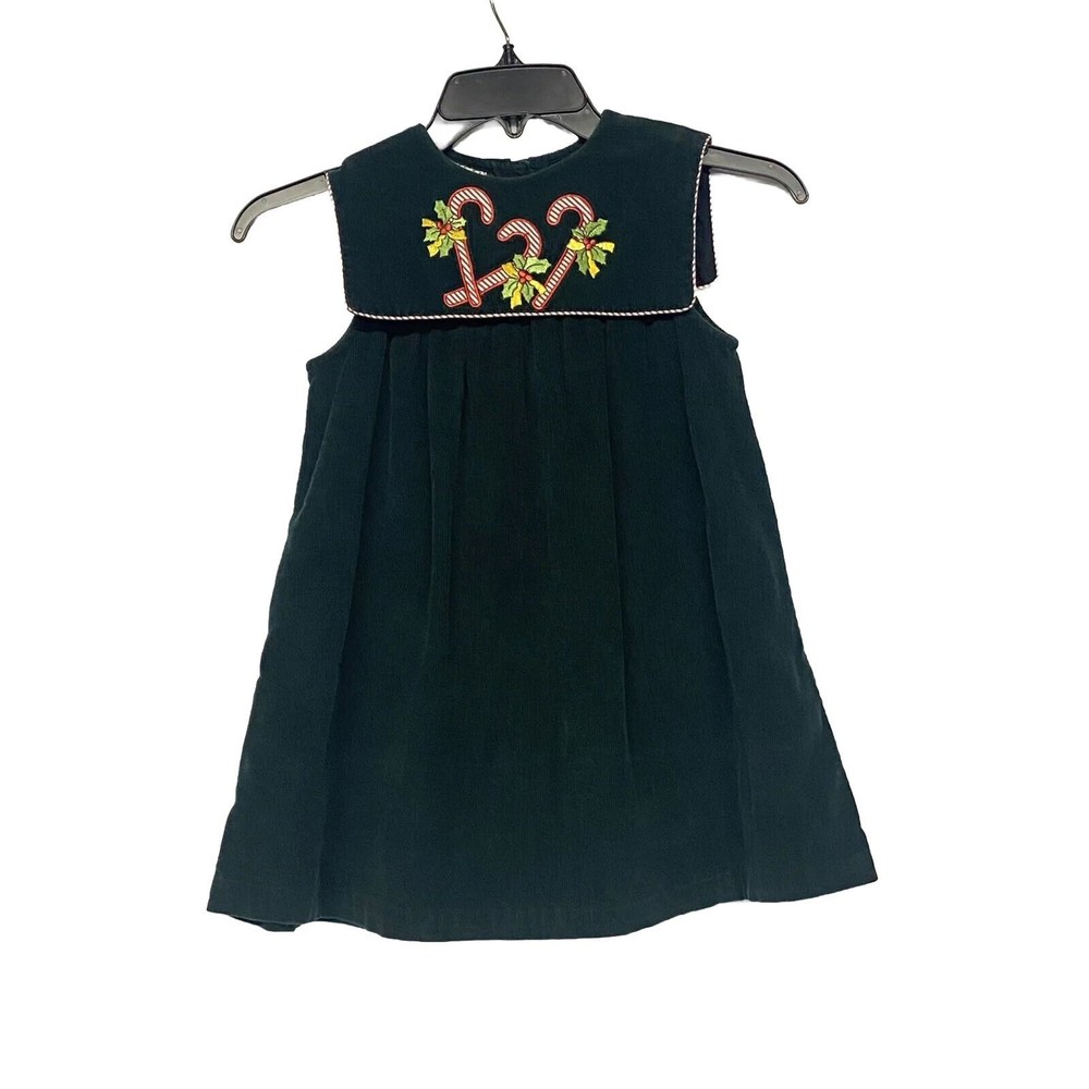 Samara Girl's Size 5 Candy Cane Corduroy Christmas Green Jumper Dress Bib Collar